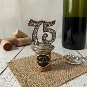 Vintage Sixtrees Pewter 75th Anniversary Wine Bottle Stopper with Neck Ring, Barware Kitchen Decor, Birthday Xmas Gift Idea Her Him Mum Dad