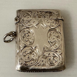 Antique Sterling Silver Vesta Match Box Case Engraved Floral Design Birmingham 1910 Collectable Birthday Xmas Gift for Her Him Wife Dad Mum