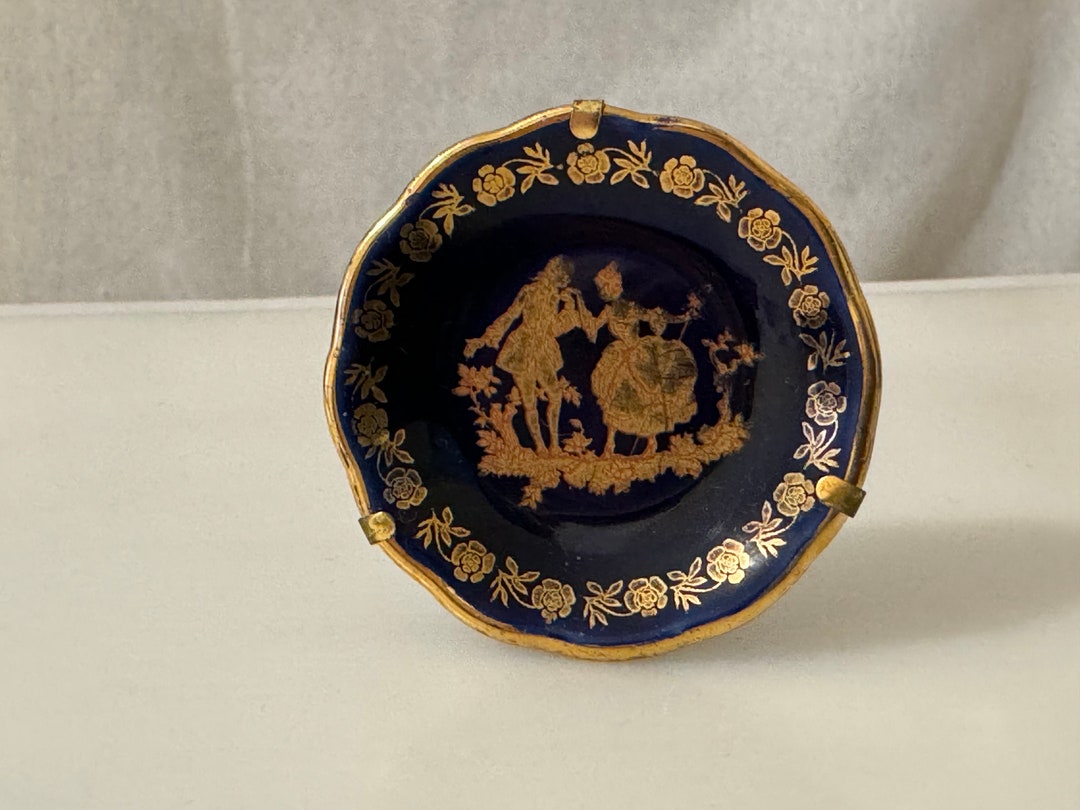 La Reine Porcelain Limoges Cobalt Blue & Gold Miniature Plates ...