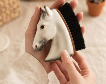 Vintage Horse Head Clothes Brush, Ceramic Figurine, Novelty Grooming Brush