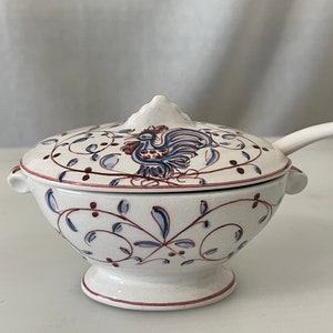 Portuguese Anfora Agueda Hand Painted Cockerel Mustard Sauce Dish Pot + Spoon, Birthday Xmas Gift 4 Her, Wife, Girlfriend, Partner, Mum, Dad