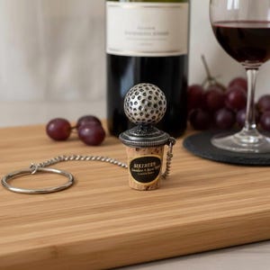 Vintage Sixtrees Pewter Golf Ball Wine Bottle Stopper with Neck Ring Barware Kitchen Decor Collectible Birthday Xmas Gift for Golf Lover
