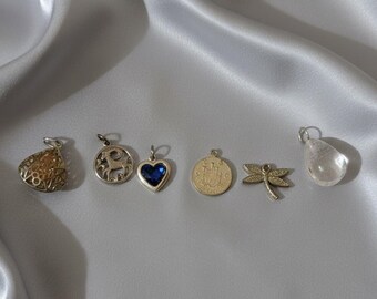 Vintage Silver Tone Pendant Set, Zodiac, Heart, Dragonfly Charms