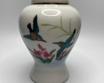 Vintage China Hand Painted Hummingbird Miniature Vase - Vintage Ginger Jar/Vase - Vintage Hummingbird decor