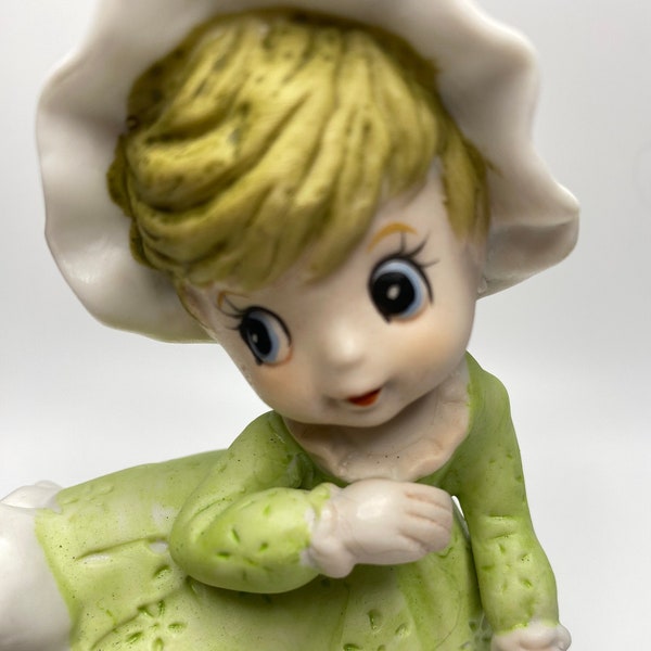 Vintage Porcelain Girl Figurine In Bloomers with Bonnet