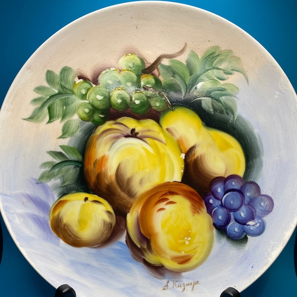 Vintage Ucagco Hand-Painted decorative Plate, Japan, Signed S. Kuzuya 1950s - Vintage Kitchen Accent - Warm Colored Fruit