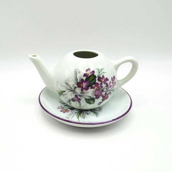 Vintage Reutter Porzellan Germany Mini Teapot and Plate Set with Violets