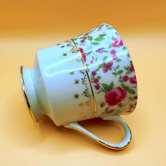 Vintage Pink Floral Pedestal Teacup Gold Trim Cottagecore Tea Cup