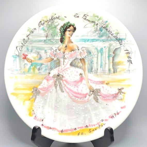 Vintage Limoges Collector Plate - 1st Edition - Scarlet in Crinoline the Inaccessible 1865 - Women of the Century Collectible Plate-France