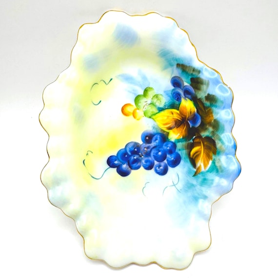 Hand Painted Lefton Grape Festival Pattern Trinket Dish - Vintage Home Decor