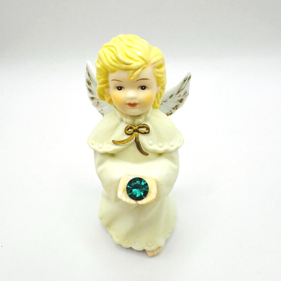 Hand-painted Vintage Angel Figurine - May Birthstone by Roman Inc 1989