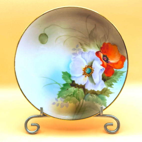 Vintage Noritake Hand Painted Poppy Plate Artist Signed Japan 6.25"