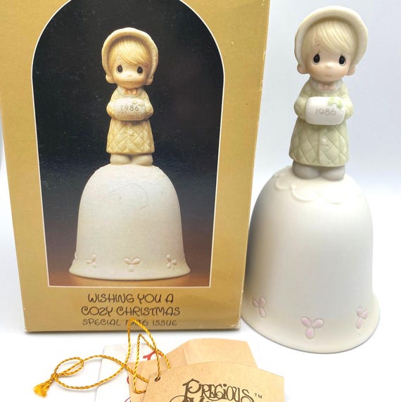 ENESCO Precious Moments Christmas Bell - 'Wishing You a Cozy Christmas' - Original Box - Hand Painted Pastel Colors - Special Issue 1986