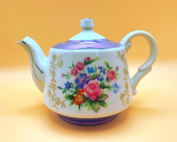 Vintage Apex Japan Purple Lusterware Floral Teapot