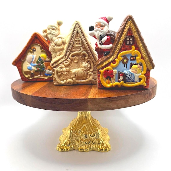 Artist Signed Christmas Houses - Vintage 1983 Hand Painted Ceramic Holiday Ornaments