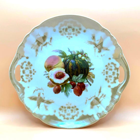 Vintage German Lusterware Handled Plate – Fruit Motif – PK Unity