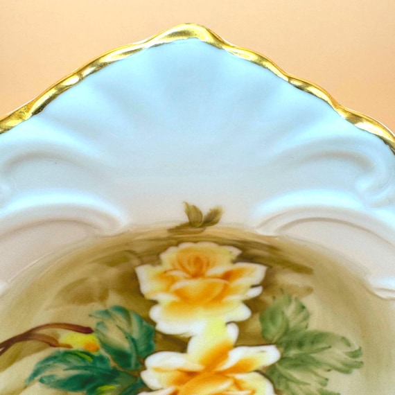 Vintage Hand-Painted Porcelain Floral Oval Dish – Gold Rim Trinket or Candy Bowl