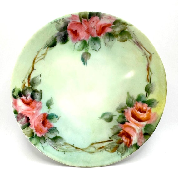 Antique Thomas Sevres Bavaria hand painted Rose plate