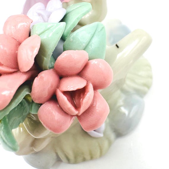 Vintage Girl Figurine with Wheelbarrow and Pastel Flowers