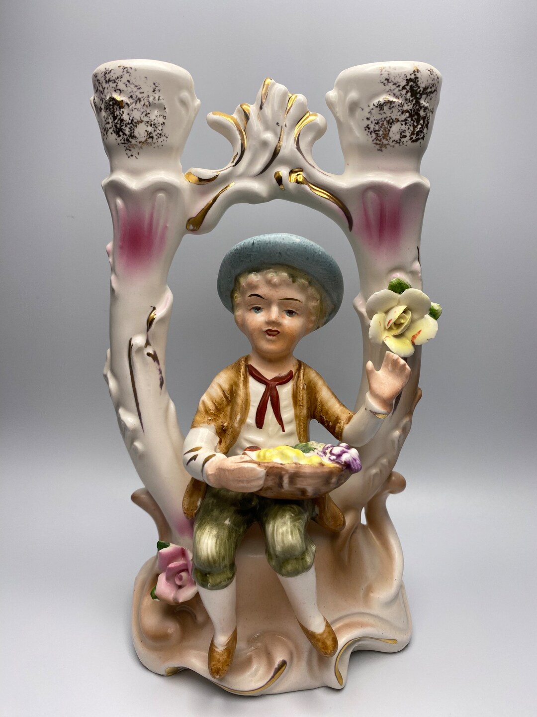 Vintage Ucagco Ceramics Japan Double Candlestick Boy With Etsy