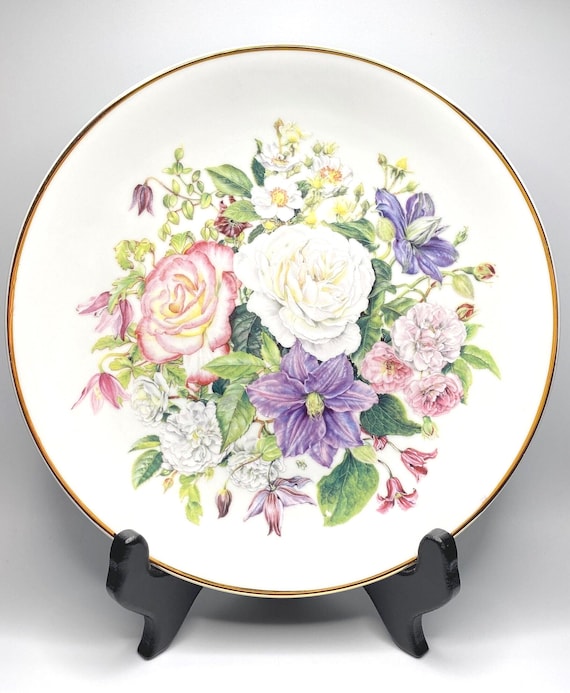 Vintage Rose Collectible Plate - Gift for Gardner - Floral Decor - Beauty Ascending - Rose Society - Franklin Mint - 1991