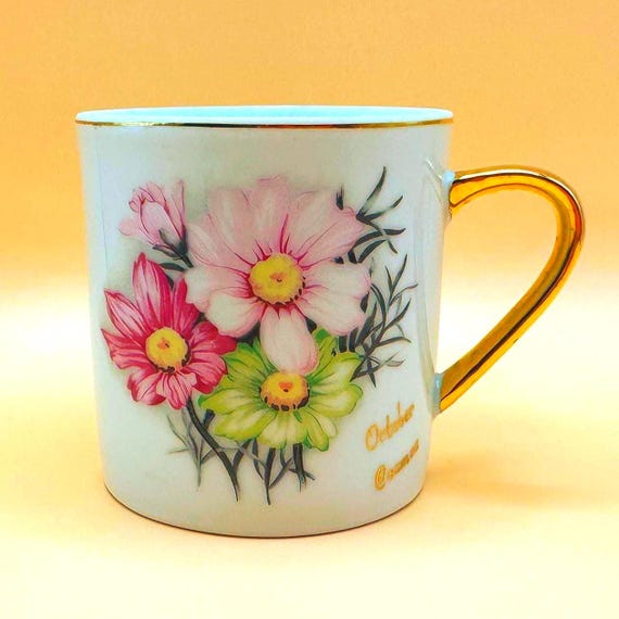 Vintage October Cosmos Mug Gold Handle