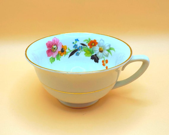 Vintage Princess China Teacup Floral Interior Gold Trim USA