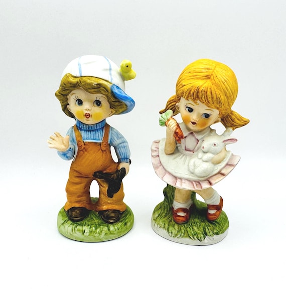Vintage Home Interior Figurines - Boy in Baseball Hat - Girl with Bunny - Your Pick!