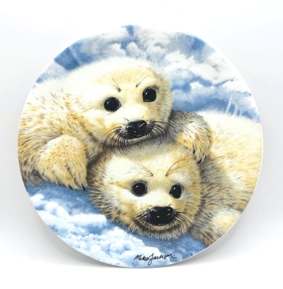 Vintage Collectible Plate: 'Baby Seals' by Mike Jackson, Royal Grafton Bone China