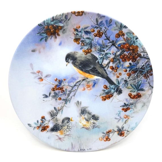 Lena Liu Collectible Plate - 'Delicate Accord' - Nature's Poetry Series - Vintage Decor featuring Robin and Babies