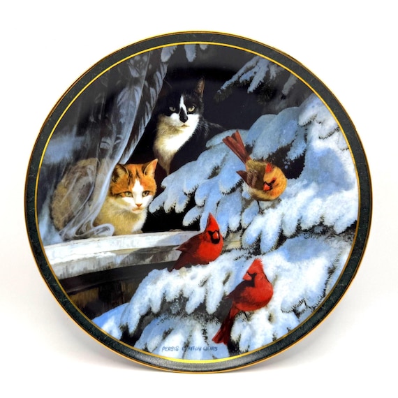 Vintage Bradford Exchange Birdwatchers Plate – Persis Weirs – Nosy Neighbors – Cardinals Cats
