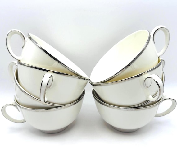 Classic Noritake Ivory Teacups - Ivonne Pattern with Platinum Accents - Select Your Quantity