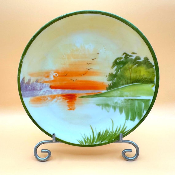 Vintage Hand Painted Japanese Porcelain Decorative Plate Landscape Scene