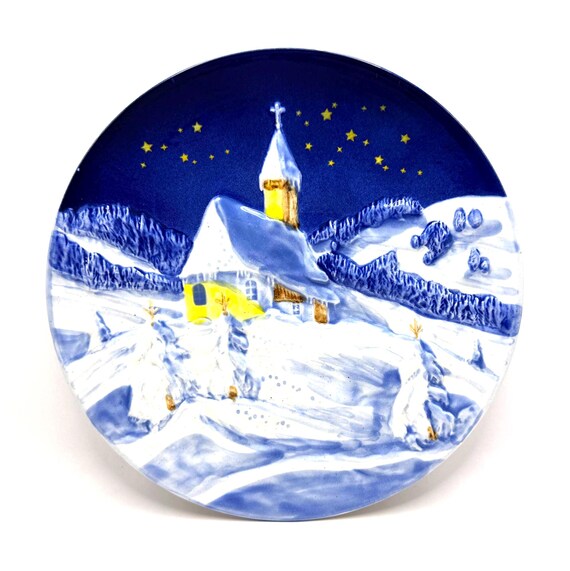 Vintage Schramberg Majolika Wall Plate - Winter Church Scene
