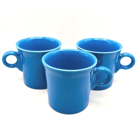 Vintage Homer Laughlin Fiesta Peacock Blue Mugs - Set of 3 with Ring Handle