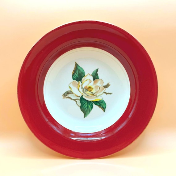 Vintage Lifetime China Burgundy Magnolia 8.5" Vegetable Bowl Homer Laughlin