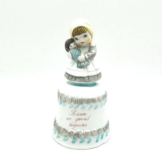 Vintage Bisque Hand Painted Bell - Mother and Baby Figurine - Friends Keepsake