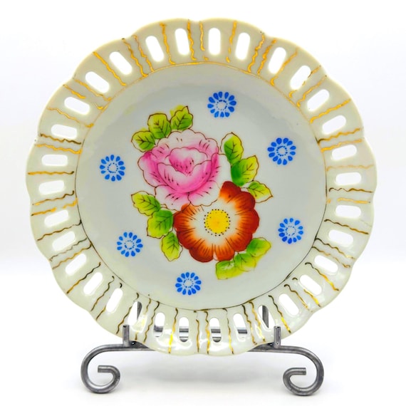 Vintage Hudson China Occupied Japan Shallow Bowl | Hand Painted Floral Design