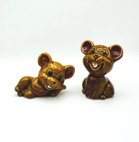Rustic Happy Mouse Pair S&P Shakers - Made in Japan