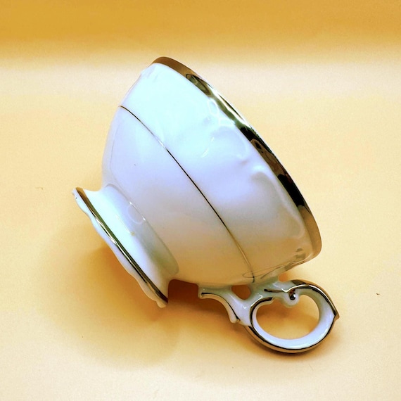 Vintage Silver Sonata Platinum Trim Teacup | Fine China Made in Japan