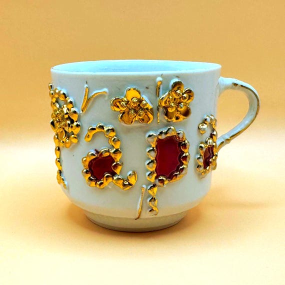 Vintage Papa Mug German Porcelain Gold Burgundy Floral