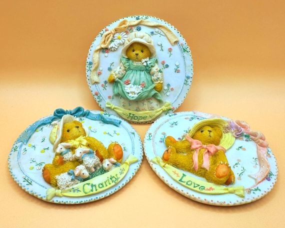 Cherished Teddies Wall Plaques Set Hope Love Charity 1994