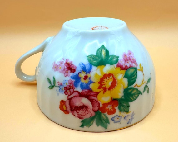 Vintage Japan Porcelain Teacup Floral Gold Trim