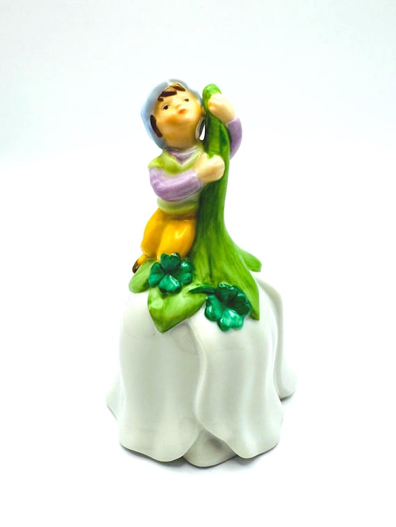 Vintage Avon Flower Shaped Bell with Elf Figurine with Four Leaf Clovers