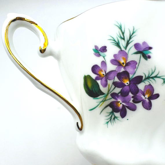 Royal Grafton Fine Bone China Teacup: Purple Violets, Gold Anniversary