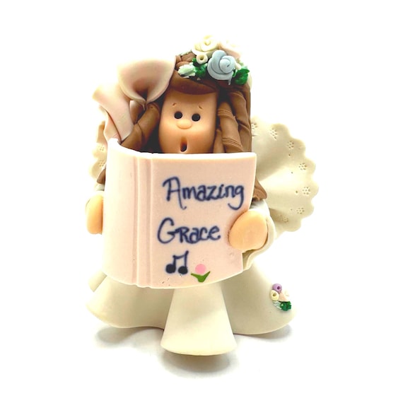 Handmade Polymer Clay “Amazing Grace” Angel – 3” Signed Figurine Ornament