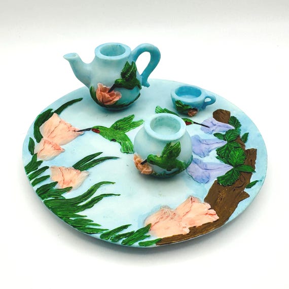 Decorative Vintage Hummingbird Tea Set with Teapot, Teacup & Sugar
