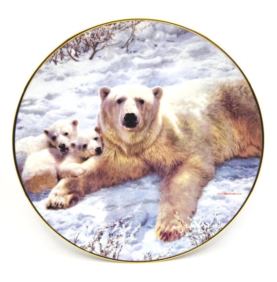 Bradford Exchange Vintage Plate - Mother of Pearls - Polar Bear Cubs - A Family Affair
