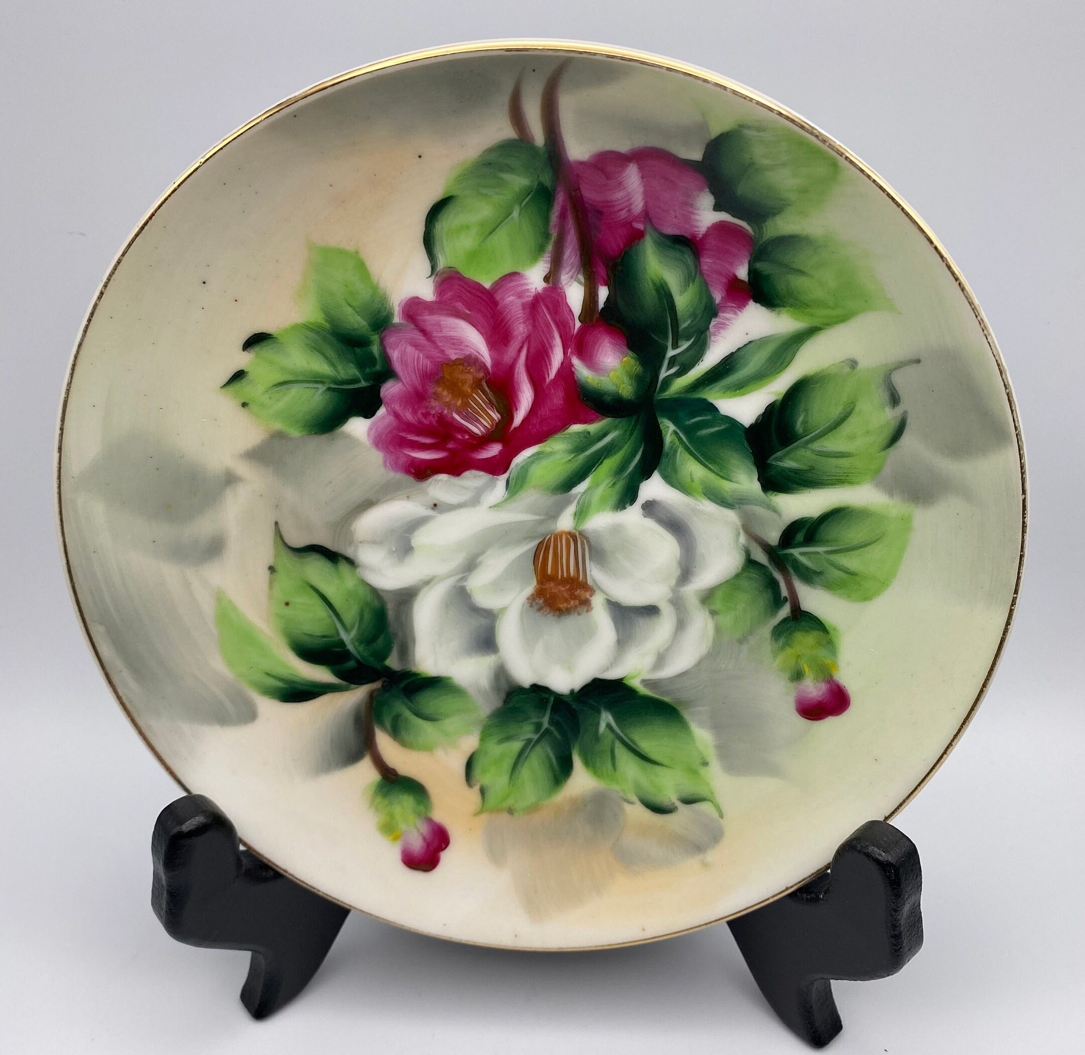 Beautiful Lefton Hand Painted Plate With Bright Pinks