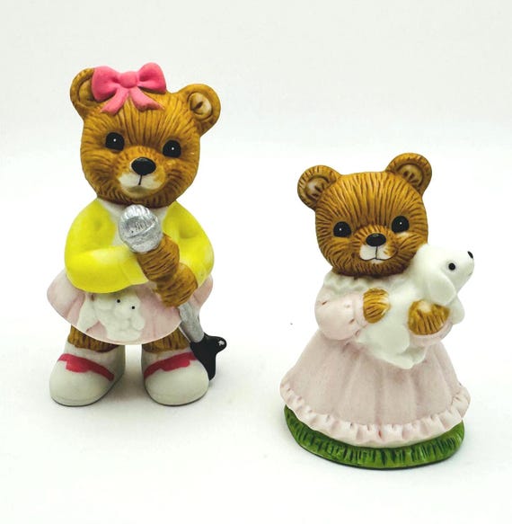 Charming Vintage Homco Bears - Bear in Poodle Skirt and Mini Bear with puppy